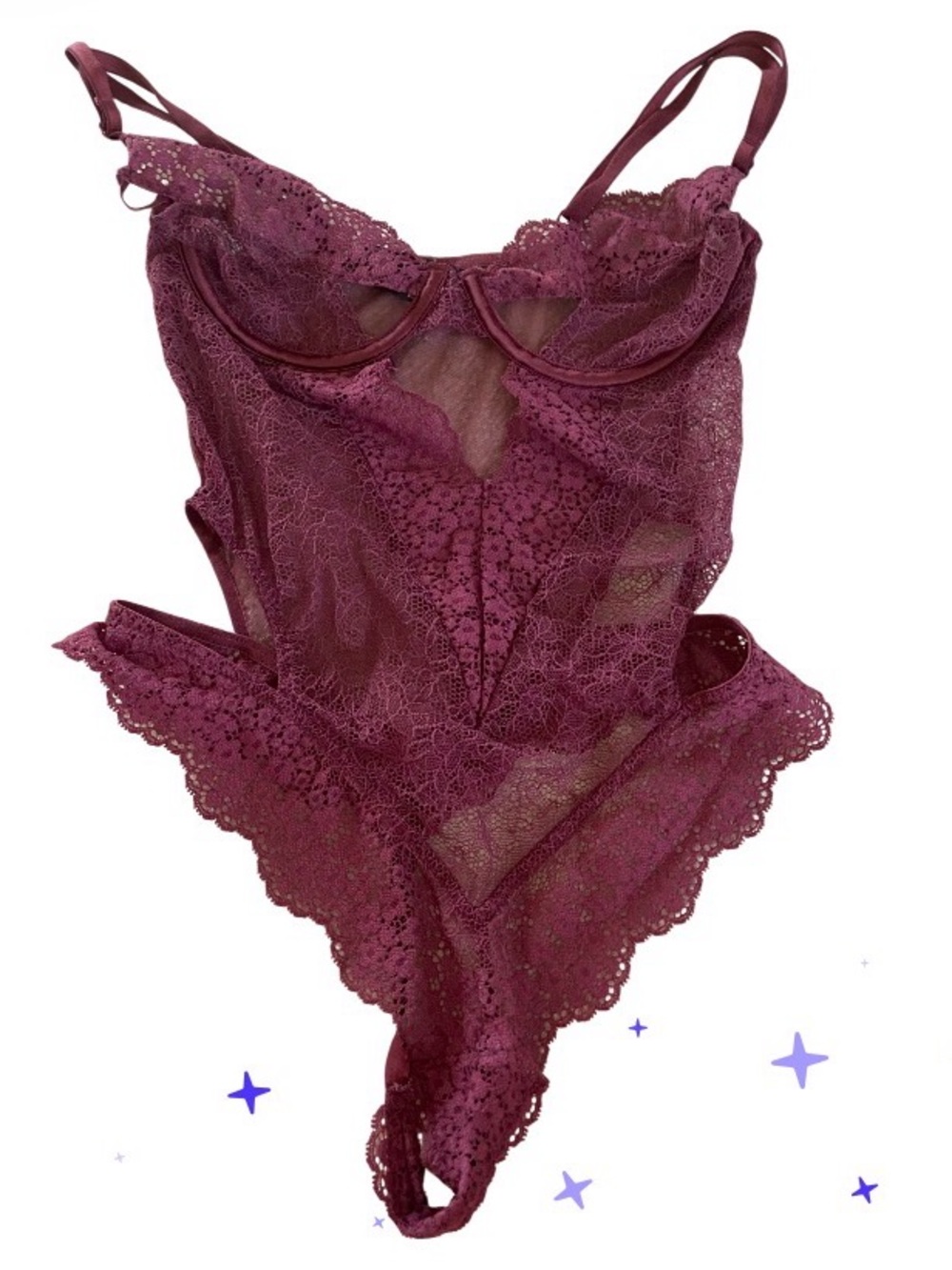 Victoria Secret Women's Lace Bodysuit Teddy in Deep Burgundy size 32B